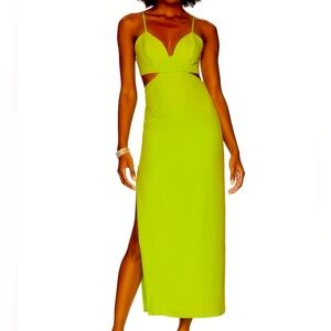 Bardot Cut Out Slit Midi Dress in Lime | size S / 4
